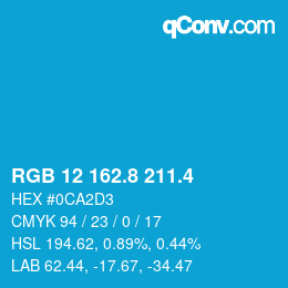 カラーコード: RGB 12 162.8 211.4 | qconv.com