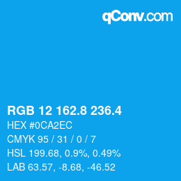カラーコード: RGB 12 162.8 236.4 | qconv.com