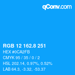 カラーコード: RGB 12 162.8 251 | qconv.com