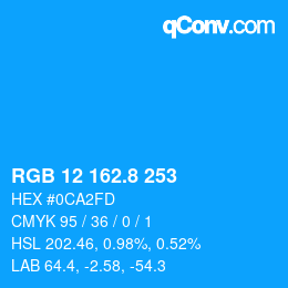 カラーコード: RGB 12 162.8 253 | qconv.com
