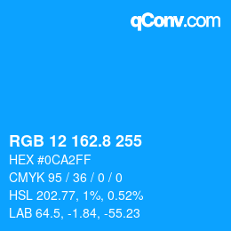 カラーコード: RGB 12 162.8 255 | qconv.com