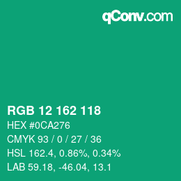 颜色代码: RGB 12 162 118 | qconv.com