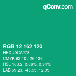 颜色代码: RGB 12 162 120 | qconv.com