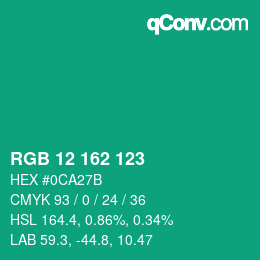 Color code: RGB 12 162 123 | qconv.com