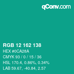 Color code: RGB 12 162 138 | qconv.com