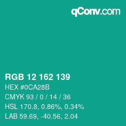 Color code: RGB 12 162 139 | qconv.com