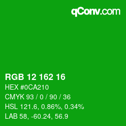 颜色代码: RGB 12 162 16 | qconv.com