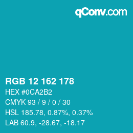 カラーコード: RGB 12 162 178 | qconv.com