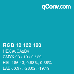 カラーコード: RGB 12 162 180 | qconv.com