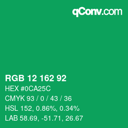 颜色代码: RGB 12 162 92 | qconv.com