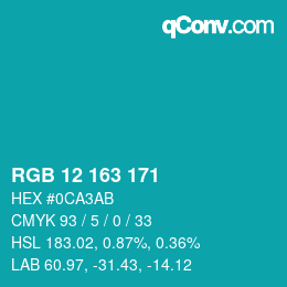 カラーコード: RGB 12 163 171 | qconv.com