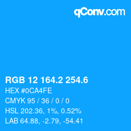 カラーコード: RGB 12 164.2 254.6 | qconv.com