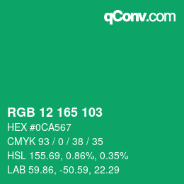 カラーコード: RGB 12 165 103 | qconv.com