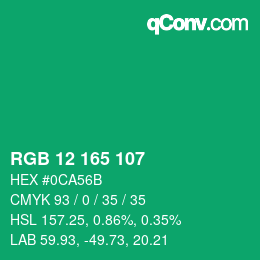 カラーコード: RGB 12 165 107 | qconv.com