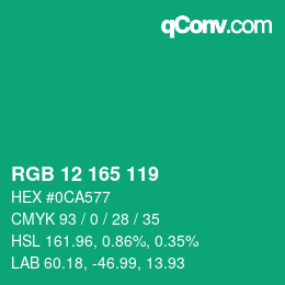 颜色代码: RGB 12 165 119 | qconv.com