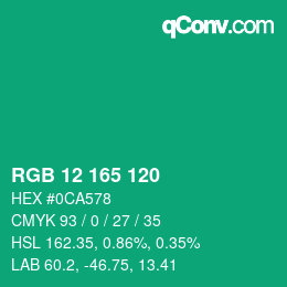 Color code: RGB 12 165 120 | qconv.com