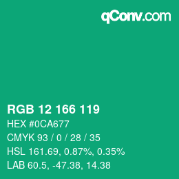 カラーコード: RGB 12 166 119 | qconv.com