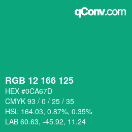 Color code: RGB 12 166 125 | qconv.com