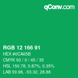 Color code: RGB 12 166 91 | qconv.com