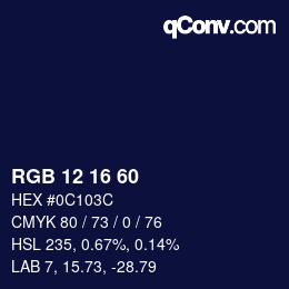 颜色代码: RGB 12 16 60 | qconv.com