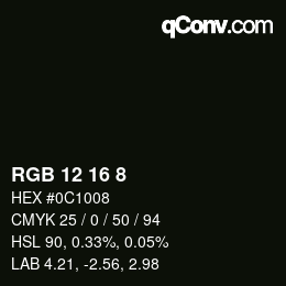 カラーコード: RGB 12 16 8 | qconv.com