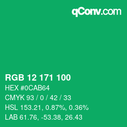 カラーコード: RGB 12 171 100 | qconv.com