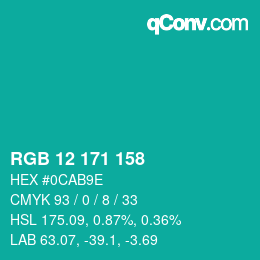 カラーコード: RGB 12 171 158 | qconv.com
