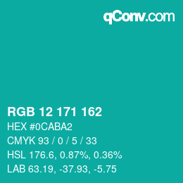 颜色代码: RGB 12 171 162 | qconv.com