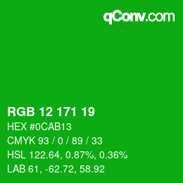 カラーコード: RGB 12 171 19 | qconv.com