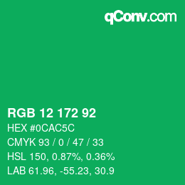 颜色代码: RGB 12 172 92 | qconv.com