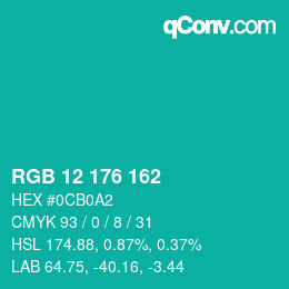 Color code: RGB 12 176 162 | qconv.com