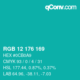 カラーコード: RGB 12 176 169 | qconv.com