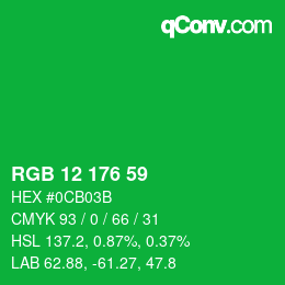 カラーコード: RGB 12 176 59 | qconv.com