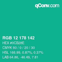 Color code: RGB 12 178 142 | qconv.com