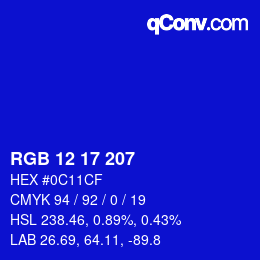Color code: RGB 12 17 207 | qconv.com