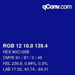 カラーコード: RGB 12 18.8 139.4 | qconv.com