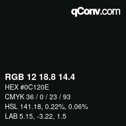カラーコード: RGB 12 18.8 14.4 | qconv.com