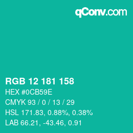 カラーコード: RGB 12 181 158 | qconv.com