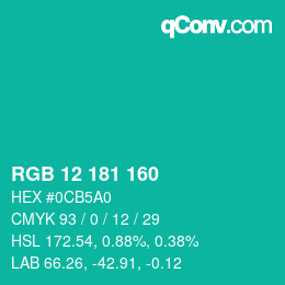 Color code: RGB 12 181 160 | qconv.com