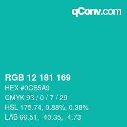 カラーコード: RGB 12 181 169 | qconv.com