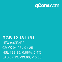カラーコード: RGB 12 181 191 | qconv.com