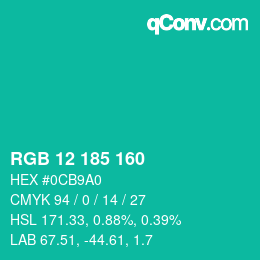 Color code: RGB 12 185 160 | qconv.com