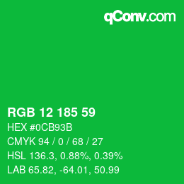 カラーコード: RGB 12 185 59 | qconv.com