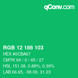 カラーコード: RGB 12 186 103 | qconv.com