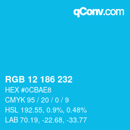 Color code: RGB 12 186 232 | qconv.com