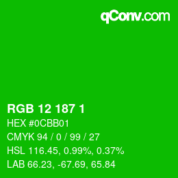 Color code: RGB 12 187 1 | qconv.com