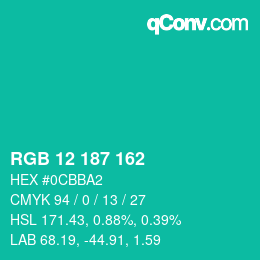 カラーコード: RGB 12 187 162 | qconv.com