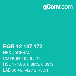 Color code: RGB 12 187 172 | qconv.com