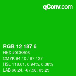 Color code: RGB 12 187 6 | qconv.com