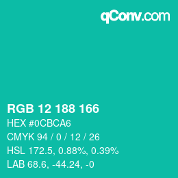 Color code: RGB 12 188 166 | qconv.com